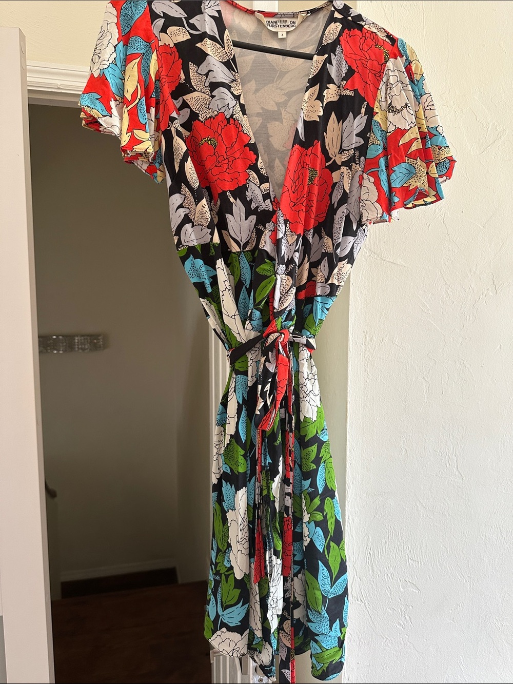 Diane Von Furkstenberg Floral Wrap Dress with Tie Waist - Multi
